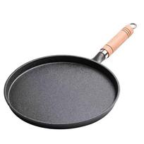 Bard Cast Iron Flat Bottom Pancake Pan with Wooden Handle gray