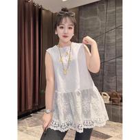Lace Hem Layered Bottom Shirt for Women In Summer Loose Casual Inner Sleeveless T-shirt Vest S