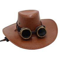 Steampunk Glasses Jazz Hat Vintage Leather Top Hat American Tv Cowboy Hat Sunscreen Sun Hat Men'S And Women'S One size fits all chaki