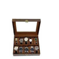 10-Bit Wood Grain Leather Watch Box with Dustproof Glass Cover