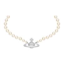 Vivienne Westwood One Row Pearl Bas Relief Choker Silver Men Jewelry Grey 63010106-02P104-CN Box,W2