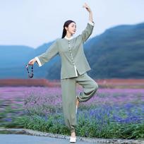 Patobulintas Tai Chi kostiumas: Ba Duan Jin Joga ir Meditacija Zen Stiliaus Vienuolio Dviejų Dalių Rinkinys M žalia