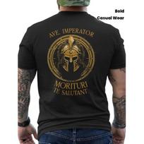 Men's Roman Gladiator Costume T-Shirt with Golden Spartan Helmet Back Print - Historical Roman Army Attire, Regular Fit Short Sleeve Tee for Cosplay, S juoda