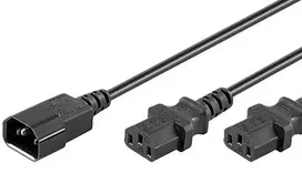 MicroConnect PE061318 maitinimo ilginimo laidas 1.8 m C14 kištukas į 2 x C13 lizdus, juodas