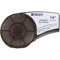 Brady M21-250-423 etikečių juosta, terminė perdavimo poliesterio, juoda ant baltos, 6,35 mm x 6,4 m