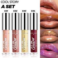 4 Pearlescent Sparkling Lip Gloss Set, 3D Dazzling Polarized Liquid Fine Sparkling Lip Cosmetics, Long-lasting Non-stick Cup Lip Gloss Set A
