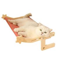 Yousheng Cat Hammock Window Perch Adjustable Cat Bed with Wood Frame No Drilling Pet Hammock for Bedside Windowsill Indoor Cats beige