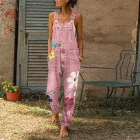 Moteriški pavasario ir vasaros džinsiniai kombinezonai su gėlėmis marginti kombinezonai laisvi laisvalaikio ilgos kelnės plius dydis XS-6XL XL gray