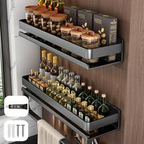 40cm Double-deck Kitchen Rack Wall Mounted Carbon Steel Seasoning Bottle Rack Multifunctional Rag Towel Rack, Kitchen Tool Hook