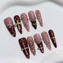 French Style Press-On Nails: Handmade European & American Luxury Court Design Large (includes tool kit)