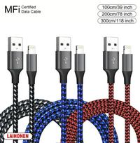 1M 2M 3M USB A To Lightning MFi Certified Cable For 14 13 12 11 X XR Pro Max Fast Charging Cable Charger Data Wire Cord 1m gray