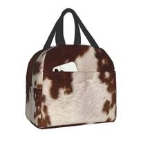 Scottish Cow Cowhide Print Lunch Bag For Women Resuable Cooler Thermal Insulated Animal Skin Lunch Box for School Office Picn... S įvairiaspalvis