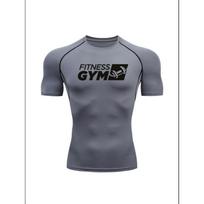 Men'S Grey  Fitness Gym  Dumbbell Print Compression T-Shirt, Quick Dry Short Sleeve Gym Workout Tee, Muscle Fit Athletic Training Top for Men S