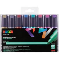 Marqueur peinture indélébile - POSCA - PC-8K - Lot de 8 pièces - Pointe biseautée large - Largeur de tracé 8 mm