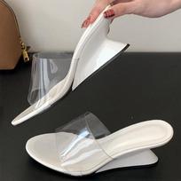 Madingi Nauji Skaidrūs PVC Pleišto Šlepetės Moterims Seksualūs Atvirų Pirštų Šlepetės 2025 Vasaros Elegantiški Dizainerių Batai Sandalias De Mujer 35 balta