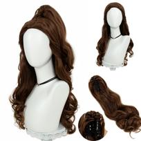 REEWES Brown Long Curly Wig With Ponytail Movie Beauty Bella Wig Halloween Costume Party Anime Cosplay Synthetic Hair as the picture-2Pcs/Lot