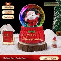 Santa Claus Crystal Ball Music Box: Christmas Carriage Ornament with Eight-Tone Melody and Snowing Scene
