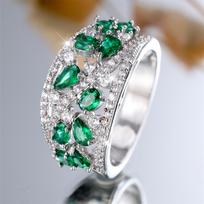 Green Crystal Water Drop Stone Engagement Rings For Women Vintage Silver Color Wedding Bands Birthstone  Gifts 6 sidabro žalia spalva