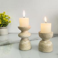 Beige Travertine Natural Stone Handmade Durable Candle Holder for Home Wedding Easter Party Christmas Decor Marble Candle Jar (Beige,Short / Small) smėlis