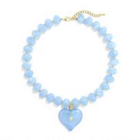 Chunky Beaded Choker, Colorful Acrylic Beads Necklace, Heart Pendant Choker for Women Summer Beach Vacation Jewelry