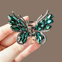 Išskirtinis drugelio plaukų segtukas Green Crystal Butterfly black