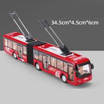 Elektrinis turistinis žaislas Kelio be bėgių autobusas Lydinio keleivinio automobilio modelis Metalo dviejų sekcijų miesto autobuso modelis Garsas Šviesa Vaikų dovanos