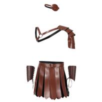 Men's Medieval Renaissance Gladiator Outfit With Shoulder Armor, Skirt, Eyepatch Gauntlets Costume Set For Halloween Cosplay One Size tamsiai ruda spalva