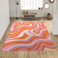 Orange Pink Wavy Retro Area Rug 70s Rug Wavy Trippy Rug Psychedelic Pink Groovy Rug Rugs For Living Room Bedroom Aesthetic Rug 40X60CM