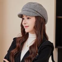 Autumn and Winter Beret Women's Solid Color High End Warm Peaked Cap Retro Temperament Face Small Woolen Beret M（54-58cm）