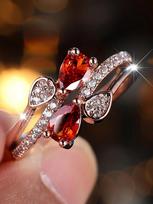 Cute Female Rose Red Zircon Stone Ring Gold Color Engagement Charm Wedding  For Women 6