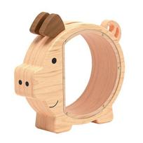 Medinė kiaulytės taupyklė Mielos kiaulytės formos monetų dėžutė Taupymo dėžutė Daugkartinio naudojimo kiaulytės pinigų dėžutė su skaidriais langeliais Vaikams Mažiems vaikams Gimtadienio dovana 4cm beige
