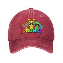 Retro Sprunki Cute Characters Baseball Cap for Unisex Women Distressed Denim Sun Cap  Outdoor Activities Adjustable Fit Caps Hat as shown pink