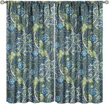 Boho William Morris Floral Curtains Country Farmhouse Flower Retro Pattern Window Drapes Living Room Bedroom Light Blocking Polyester Area Decor W100*H140(CM)-Hooks&2PCS gray