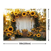 2D Countryside Sunflower Tapestry, Rustic Wood Fence & Sunflower Arch Wall Art 47.2x31.5inch/120*80cm