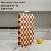 Thickened Rubber Wood Checkerboard Cutting Board with Stainless Steel Handle Square