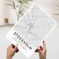 Stockholm City Map Tinplate Poster Custom Wall Art Vintage Metal Signs Retro Tin Plaque for Office Decoration Gaming House Home 20x30cm（7.8x11.8inch）