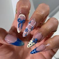 24PCS Y2k Pink Long Stiletto Press on Nails Black Striped Polka Dot Star Pattern French Fake Nails with Rhinestone Acrylic Nails brown