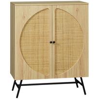 Storage Unit Tall Sideboard Wood Look and Cane Design 2 Doors 80 x 39 x 101.8 cm Natural 80 x 39 x 101.8 cm