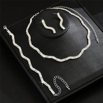 Luxury Female Women Black Earrings Necklace Wedding  Set balta