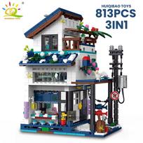 City Street View Seaside 3in1 Holiday Villa Model Building Blocks DIY Seaside House Architecture Ornament Bricks Toys