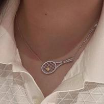With Diamonds Tennis Racket Necklace Exquisite Sweater Chain Pendant Necklace  Jewelry Gifts A