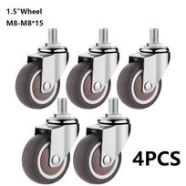 4PCS TPE Rubber Threaded Stem Swivel Casters No Noise Replacement Castors Rubber Castor  Table Shelf 1