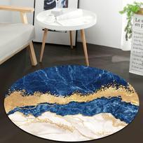 Luxurious Golden and Blue Marble Round Area Rug Non-Slip Soft Decorative Floor Mat for Living Room Bedroom Office Dining Room Diameter 60cm
