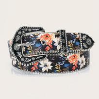 Vintage Carved Metal Buckle Belt Border Bead PU Leather Belt Waistband  Women's Accessories 103cm sidabras
