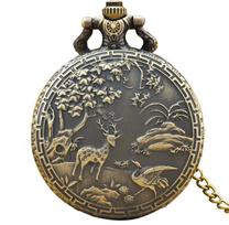 Retro Deer Wall Clock Large Pocket Watch with Flip Cover – Classic Animal Travel Souvenir black