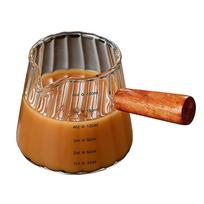 Espresso Shot Glass Measuring Cup with Wood Handle and 180ml/6oz Capacity for Hot Coffee and Milk Exact Measurement