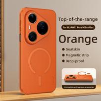 For Huawei Pura 90 Pro Max phone case, with magnetic adsorption, made of plain leather, shockproof and drop-resistant Huawei pura 90 pro max oranžinė