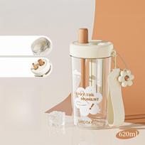 SHOTAY Tritan Straw Cup 620/800ML Portable Water Bottle with Tea Infuser 360° Leak-proof Brew Flower Tea Cup with Floral Pendant