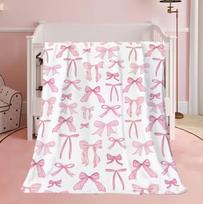 Pink Bow Flannel Blanket, Soft and Skin-Friendly Shawl Blanket, Lightweight Aesthetic Gift, Perfect Home Decor Throw Blanket 130x150cm