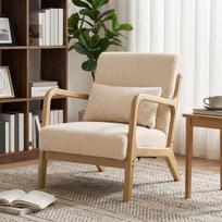 Svetainės fotelis - 3 pagalvės komplekte - gili sėdynė - porankiai - kaučiukmedžio konstrukcija - smėlio spalvos aksomo išvaizda 61 x 78 x 76 cm smėlis
